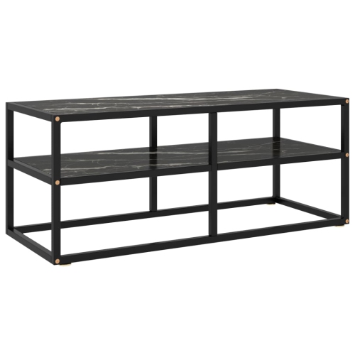 vidaXL TV Cabinet Black with Black Marble Glass 39.4"x15.7"x15.7"
