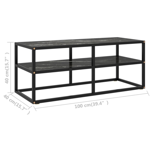 vidaXL TV Cabinet Black with Black Marble Glass 39.4"x15.7"x15.7"