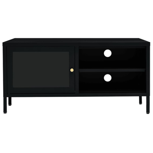 vidaXL TV Cabinet Black 35.4"x11.8"x17.3" Steel and Glass