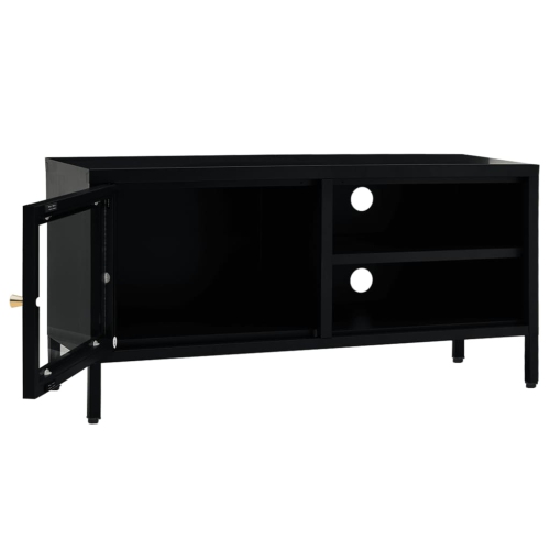vidaXL TV Cabinet Black 35.4"x11.8"x17.3" Steel and Glass