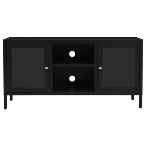 vidaXL TV Cabinet Black 41.3"x13.7"x20.4" Steel and Glass
