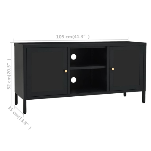 vidaXL TV Cabinet Black 41.3"x13.7"x20.4" Steel and Glass