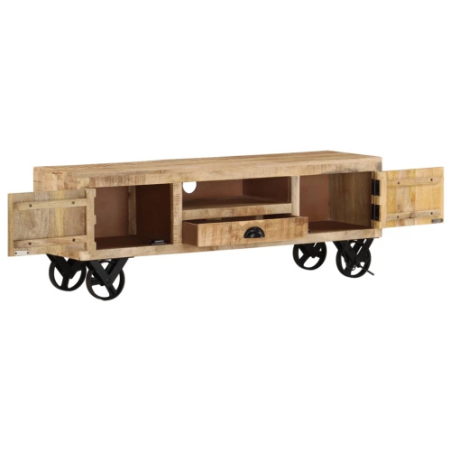 vidaXL TV Cabinet with Wheels 43.3"x11.8"x14.6" Rough Mango Wood
