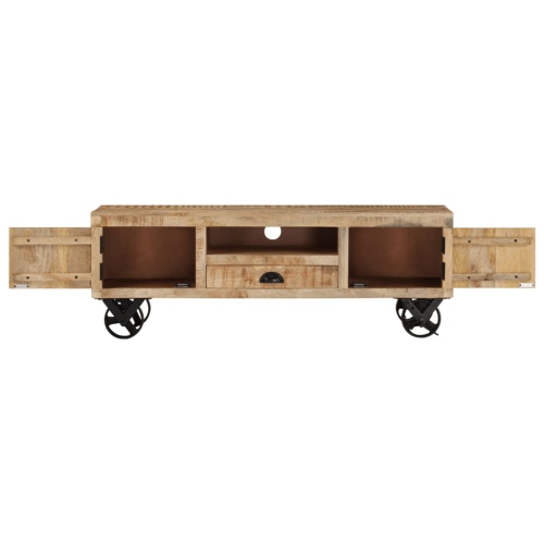 vidaXL TV Cabinet with Wheels 43.3"x11.8"x14.6" Rough Mango Wood
