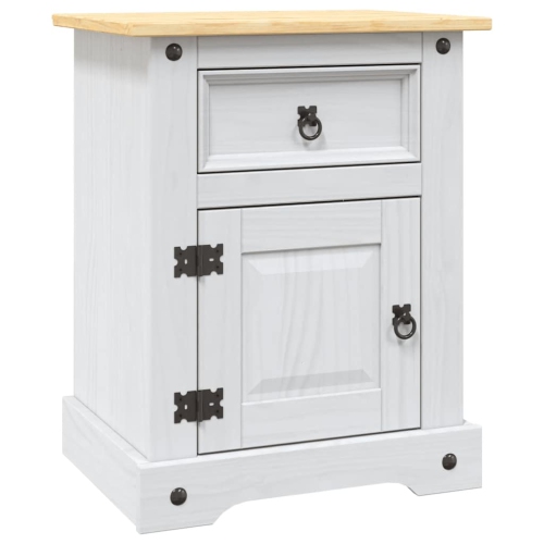 vidaXL Bedside Cabinet with 1 Drawer & 1 Door, Solid Pine Wood, 20.9''x15.4''x26'', White & Brown