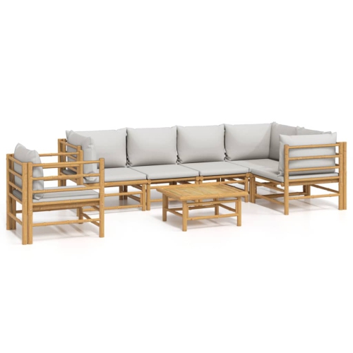 VIDAXL  7 Piece Garden Lounge Set With Light Grey Cushions Bamboo