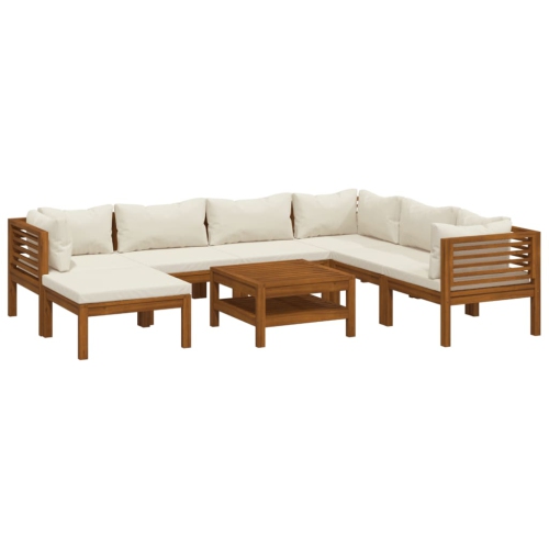 Image 1 de 10.. Ensemble de salon de jardin de 8 pièces avec coussin crème en bois d'acacia massif