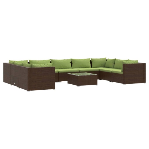 Image 1 de 10.. Ensemble patio 10 pièces avec coussins en poly rotin brun vidaXL
