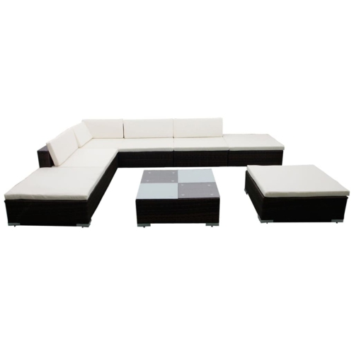 Image 1 of 6.. vidaXL 8 Piece Garden Lounge Set with Cushions Poly Rattan Brown