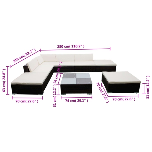 vidaXL 8 Piece Garden Lounge Set with Cushions Poly Rattan Brown