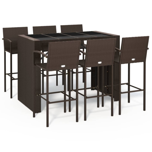 Image 1 of 8.. vidaXL 7 Piece Garden Bar Set Brown Poly Rattan