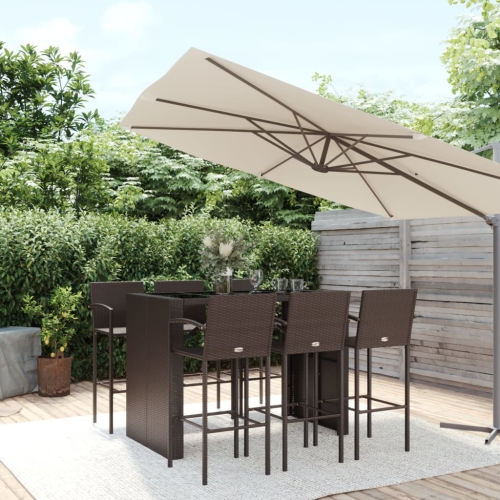 Ensemble de bar de jardin 7 pièces en poly rotin brun vidaXL