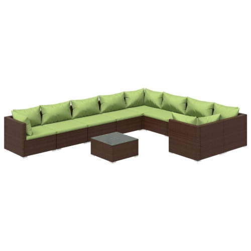 VIDAXL  10 Piece Garden Lounge Set With Cushions Poly Rattan In Brown