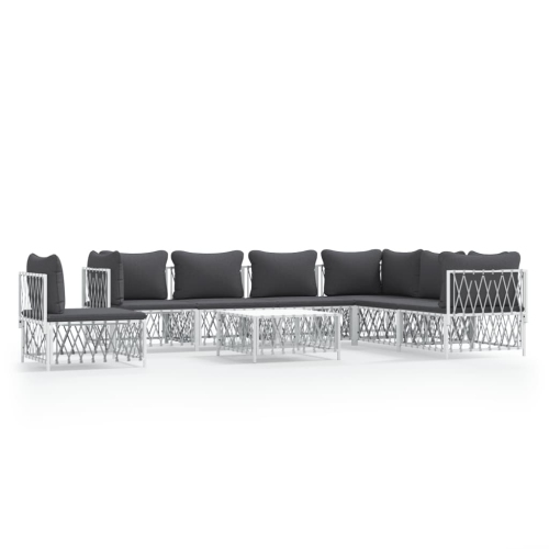 Image 1 of 7.. vidaXL 8 Piece Garden Lounge Set with Cushions White Steel