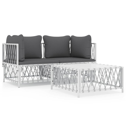 VIDAXL  3 Piece Garden Lounge Set With Cushions Steel In White