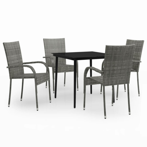 Image 1 of 6.. vidaXL 5 Piece Garden Dining Set Grey and Black