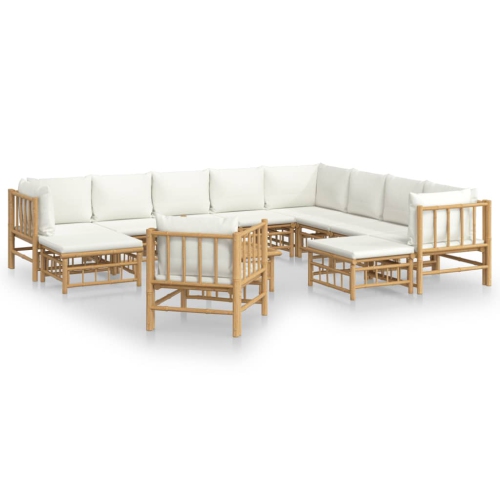 Image 1 de 10.. Ensemble de salon de jardin de 12 pièces avec coussins en bambou blanc crème vidaXL
