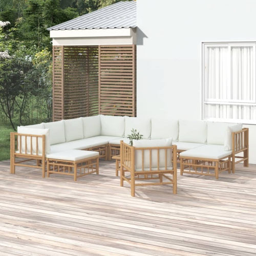 Ensemble de salon de jardin de 12 pièces avec coussins en bambou blanc crème vidaXL