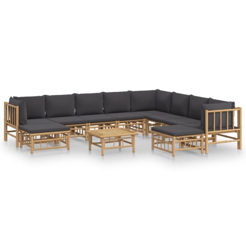 VIDAXL  11 Piece Garden Lounge Set With Dark Cushions Bamboo In Grey