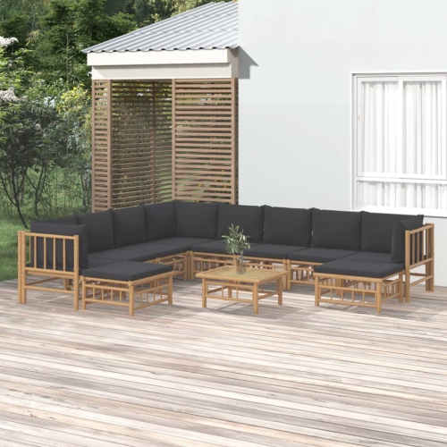 vidaXL 11 Piece Garden Lounge Set with Dark Grey Cushions Bamboo