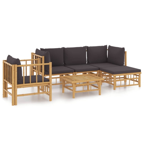 Image 1 de 10.. Ensemble de salon de jardin de 6 pièces avec coussins gris foncé en bambou vidaXL