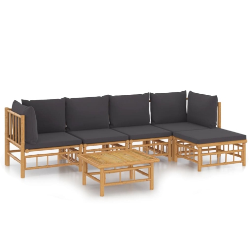 Image 1 of 9.. vidaXL 6 Piece Garden Lounge Set with Dark Grey Cushions Bamboo