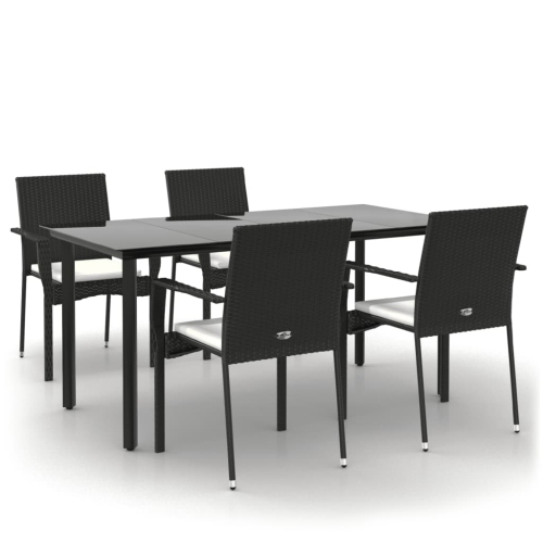 Image 1 de 8.. Ensemble de salle à manger de jardin de 5 pièces avec coussins en rotin de polyester noir vidaXL