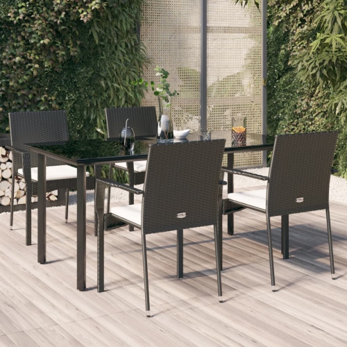 vidaXL 5 Piece Garden Dining Set with Cushions Black Poly Rattan