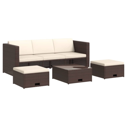 Image 1 de 10.. Ensemble patio 4 pièces avec coussins en poly rotin brun vidaXL