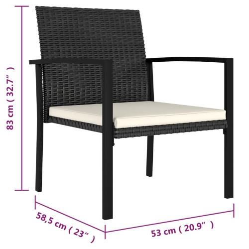 vidaXL 3 Piece Garden Dining Set Poly Rattan Black