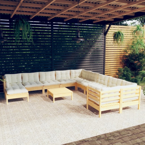 Ensemble de salon de jardin de 12 pièces avec coussins crème Pinewood de vidaXL