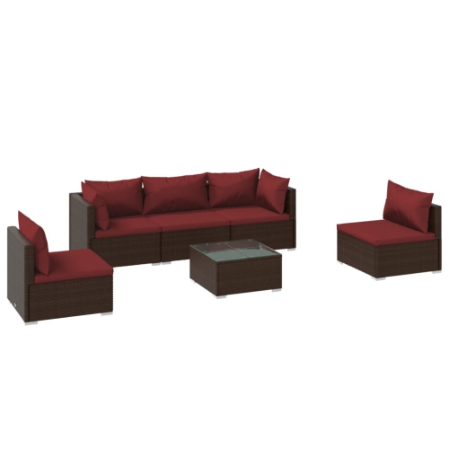 VIDAXL  6 Piece Garden Lounge Set With Cushions Poly Rattan In Brown