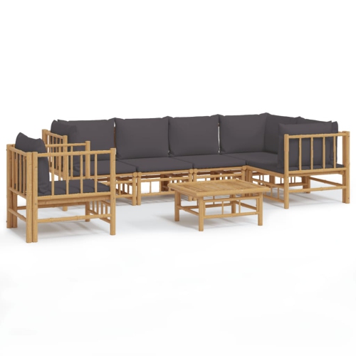 VIDAXL  7 Piece Garden Lounge Set With Dark Cushions Bamboo In Grey
