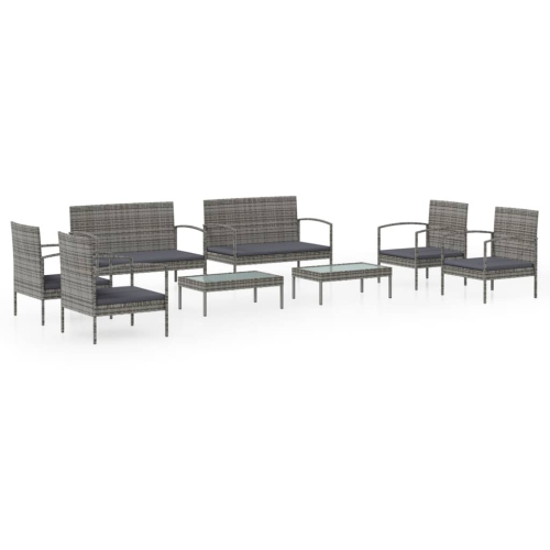 vidaXL 8 Piece Garden Lounge Set with Cushions Poly Rattan Grey