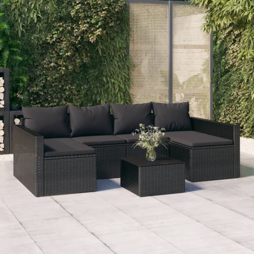 Ensemble de salon de jardin de 2 pièces avec coussins en poly rotin noir de vidaXL