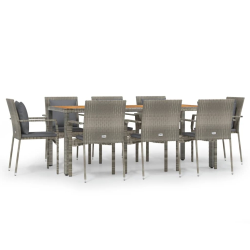 VIDAXL  9 Piece Garden Dining Set With Cushions Poly Rattan In Grey