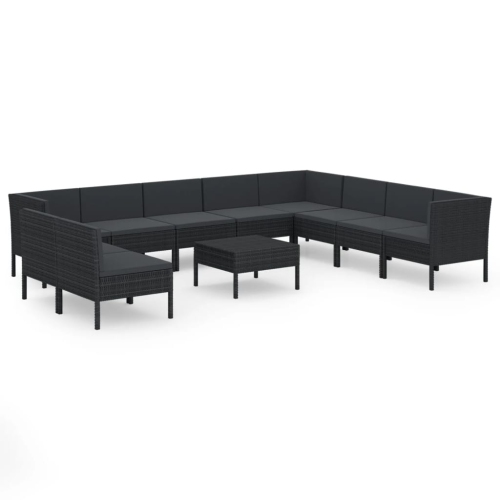 Image 1 de 6.. Ensemble patio 11 pièces avec coussins en poly rotin noir vidaXL