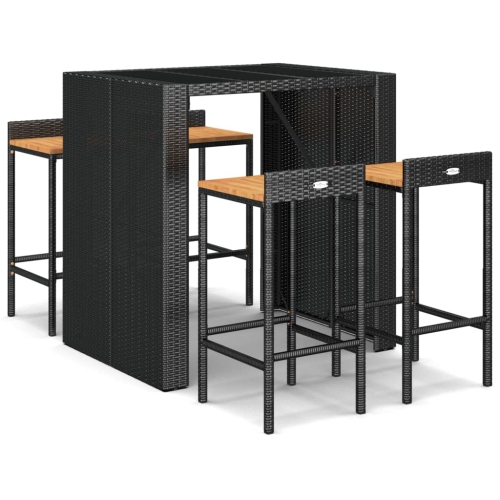 Image 1 of 6.. vidaXL 5 Piece Garden Bar Set Black Poly Rattan& Solid Wood Acacia
