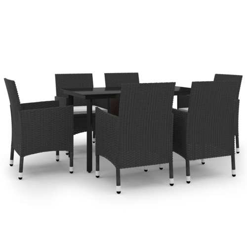 Image 1 of 6.. vidaXL 7 Piece Garden Dining Set with Cushions Poly Rattan and Glass