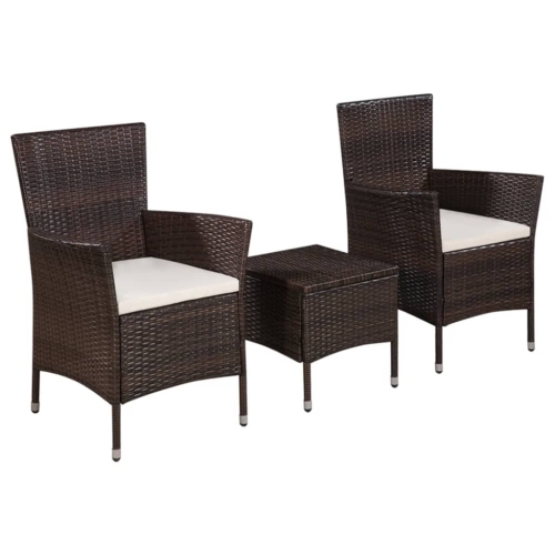 VIDAXL  3 Piece Bistro Set Poly Rattan Brown