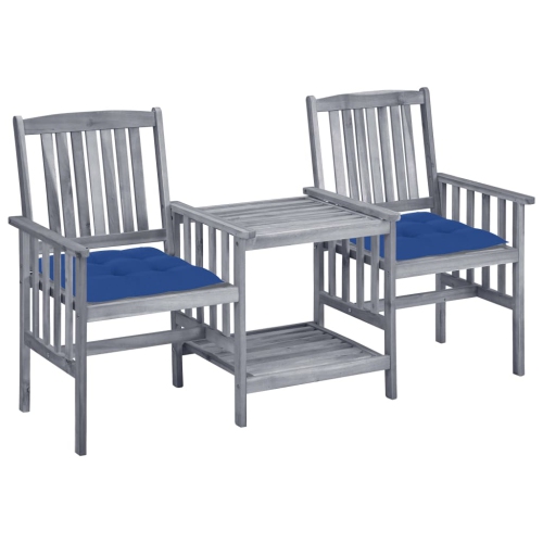 Image 1 of 10.. vidaXL Garden Chairs with Tea Table and Cushions Solid Acacia Wood