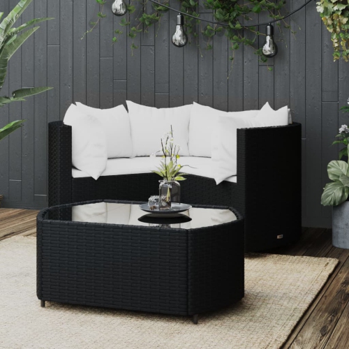 vidaXL 4 Piece Garden Lounge Set with Cushions Black Poly Rattan