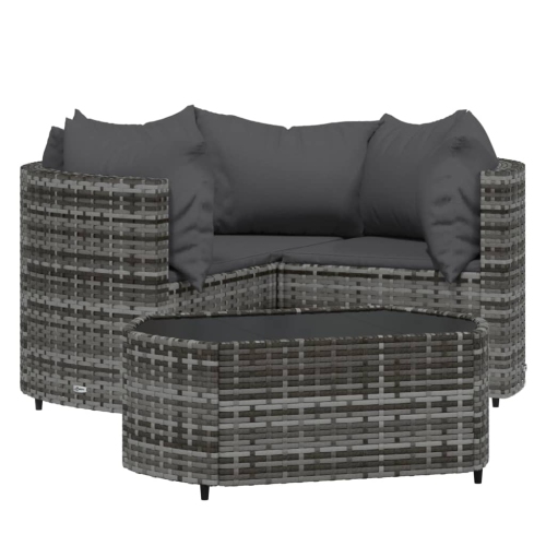 Image 1 of 9.. vidaXL 4 Piece Garden Lounge Set with Cushions Grey Poly Rattan