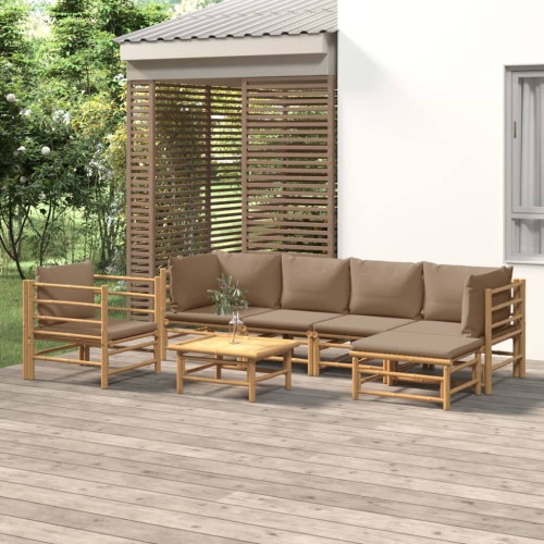 vidaXL 7 Piece Garden Lounge Set with Taupe Cushions Bamboo