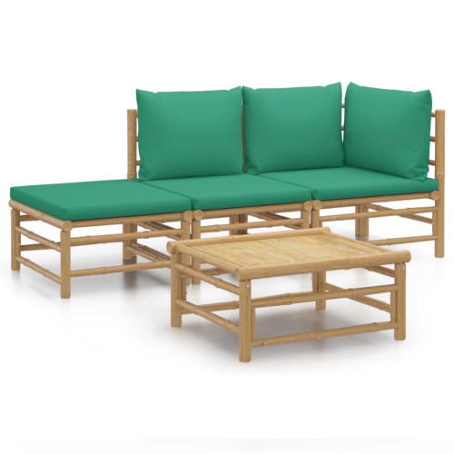 VIDAXL  4 Piece Garden Lounge Set With Cushions Bamboo In Green