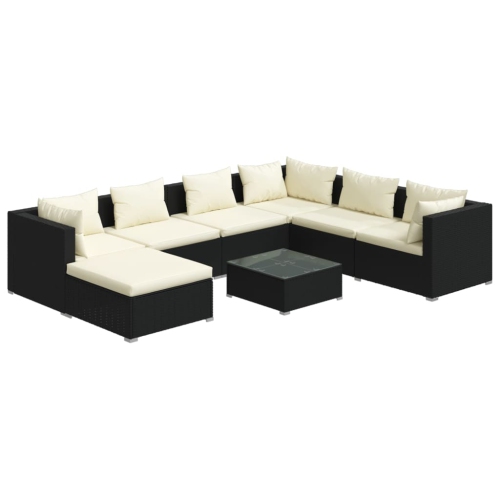 Image 1 of 10.. vidaXL 8 Piece Garden Lounge Set with Cushions Poly Rattan Black