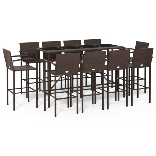 vidaXL 11 Piece Garden Bar Set Brown Poly Rattan