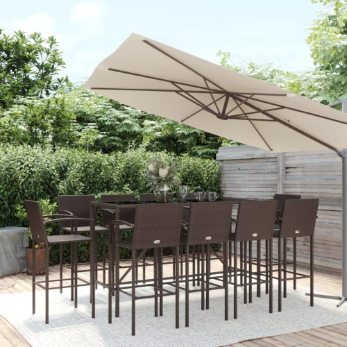 vidaXL 11 Piece Garden Bar Set Brown Poly Rattan