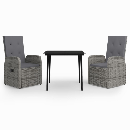 Image 1 of 7.. vidaXL 3 Piece Garden Dining Set with Cushions Grey