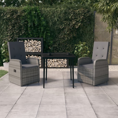 vidaXL 3 Piece Garden Dining Set with Cushions Grey